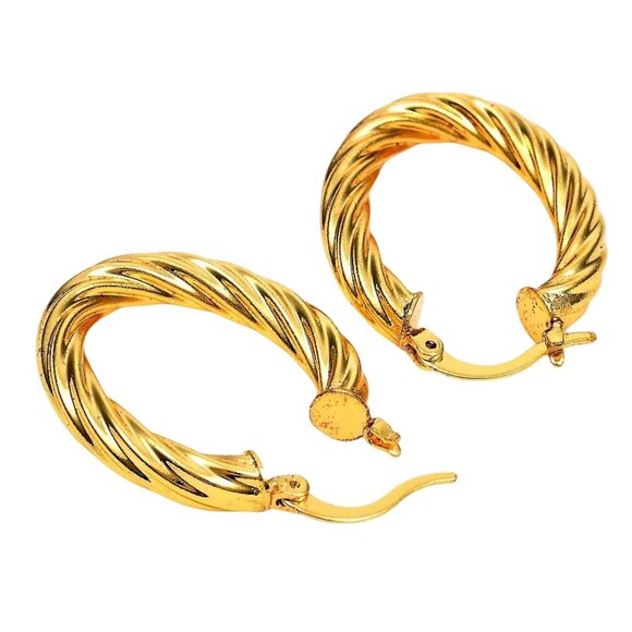 1 1/8 Inch 30mm Hoop Gold Tone Pierced Post Earrings - Picture 2 of 5